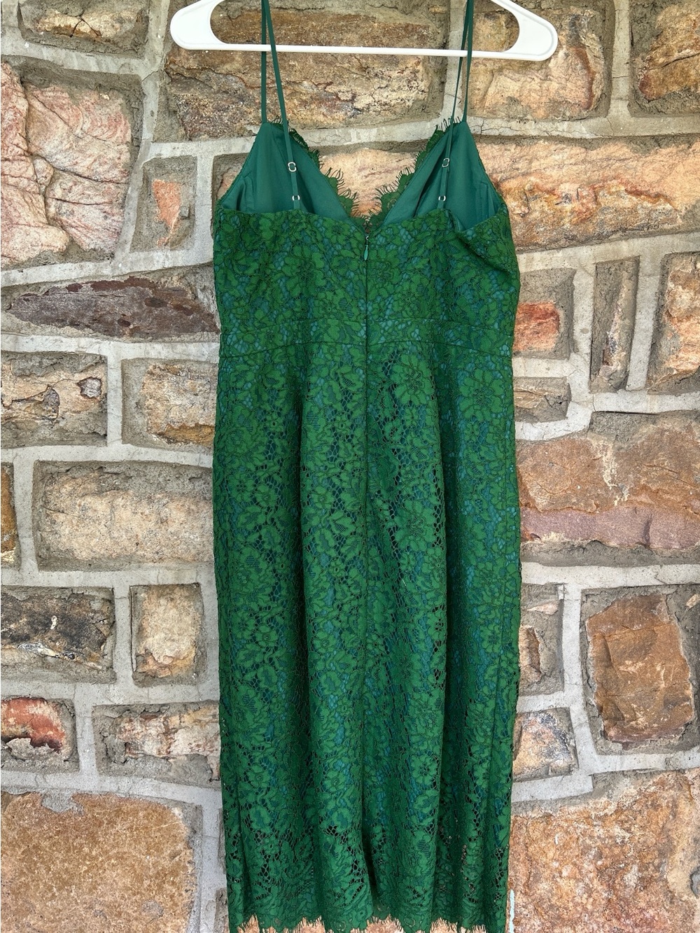 J. Crew Emerald Green Lace Spaghetti Strap Cocktail Dress Size 4 - Picture 7 of 9